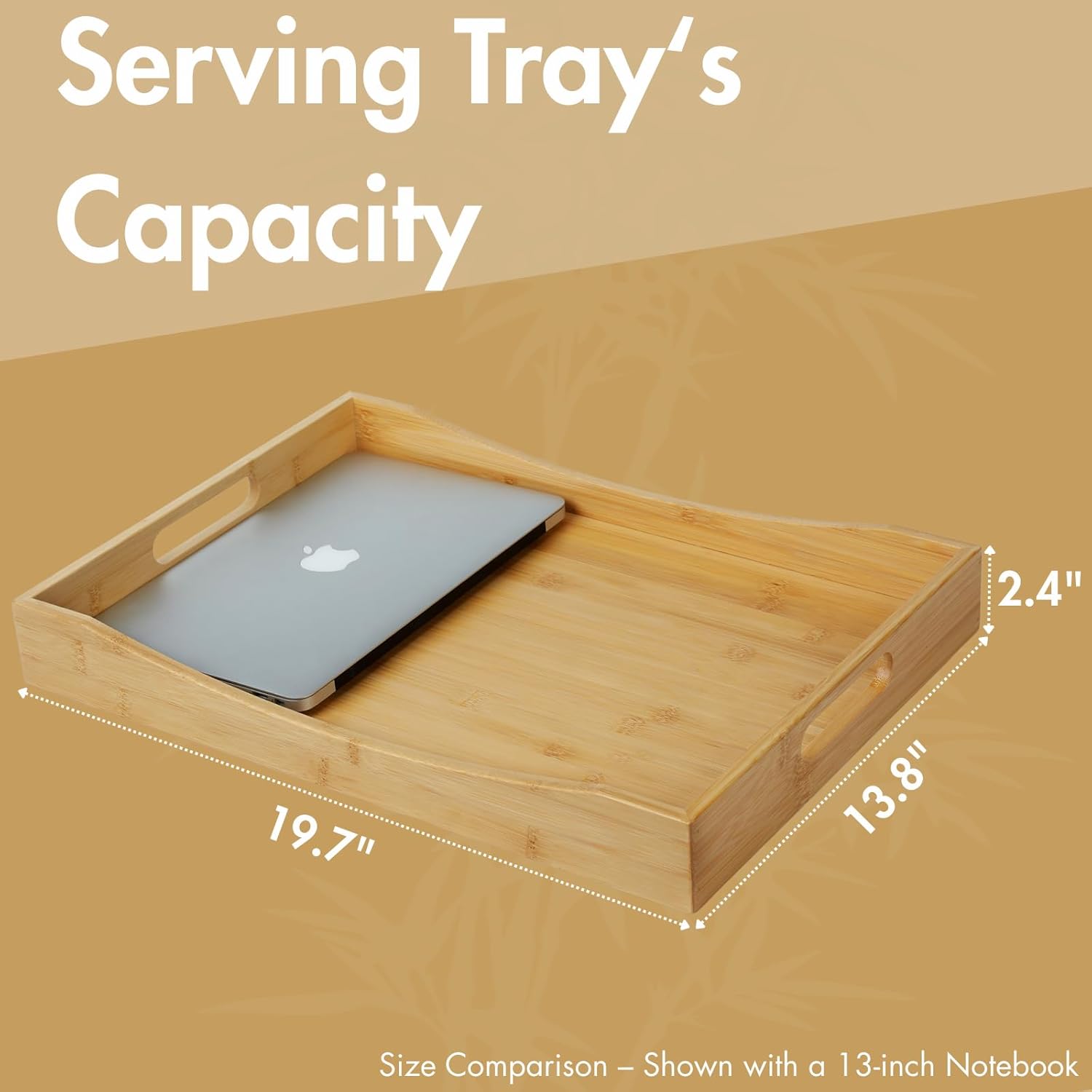 Gobam Bamboo Serving Tray with Handles, 19.7 x 13.8 inch Rectangular Decorative Tray for Entryway, Kitchen, Dining & Living Room, Large Wooden Breakfast Trays for Bed, Coffee Table & Ottoman