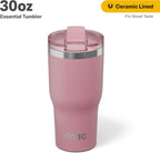 RTIC 30oz Essential Tumbler with Lid, Insulated, Stainless Steel, Metal, Double Wall Vacuum-Insulation, Ceramic Lined, Travel Cup for Iced Coffee, Tea, Hot and Cold Drink, Dusty Rose