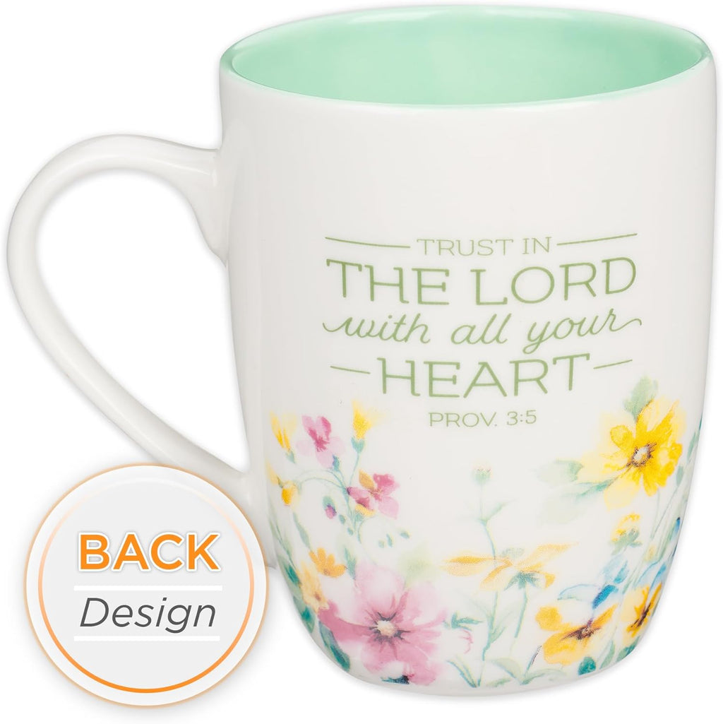Christian Art Gifts Inspirational Ceramic Coffee & Tea Scripture Mug for Women: Trust in the Lord Encouraging Bible Verse, Microwave & Dishwasher Safe Lead-free, Multicolor Floral, Light Green, 12 oz.