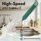 Rechargeable Milk Frother Handheld 3 Speed Coffee Foamer [3 Whisk] Electric Drink Mixer for Latte, Cappuccino, Coffee, Eggs, Hot Chocolate,Grass Green