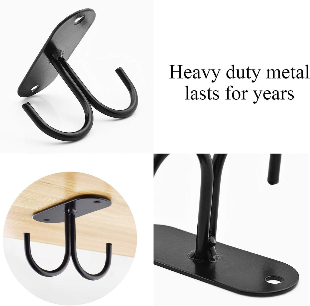 Mocoum Under Cabinet Mug Hooks, Rustic Mug Organizer Rack Coffee Cup Holder Mug Rack Under Shelf Hanging Hooks Rack for Mugs, Coffee Cups and Kitchen Utensils Display (Black, 6)