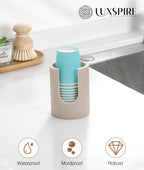 Luxspire Bathroom Cup Dispenser, 3oz Dixie Cup Dispenser, Resin Dixie Cup Holder, Disposable Paper Cup Holder for Bathroom, Cotton Pad Holder, Guest Bathroom Essentials, Beige