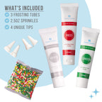 Sweets Indeed Frosting Kit plus Sprinkles Frosting Tubes nozzles 11.71 ounces Perfect for baking and cookie decoarting (Christmas)