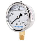 Glycerin Filled Pressure Gauge with 304 Stainless Steel Case, 2.5" Dial Size, 0-200Psi, High Accuracy, 1/4" NPT Center Lower Mount with Single Scale (psi).…