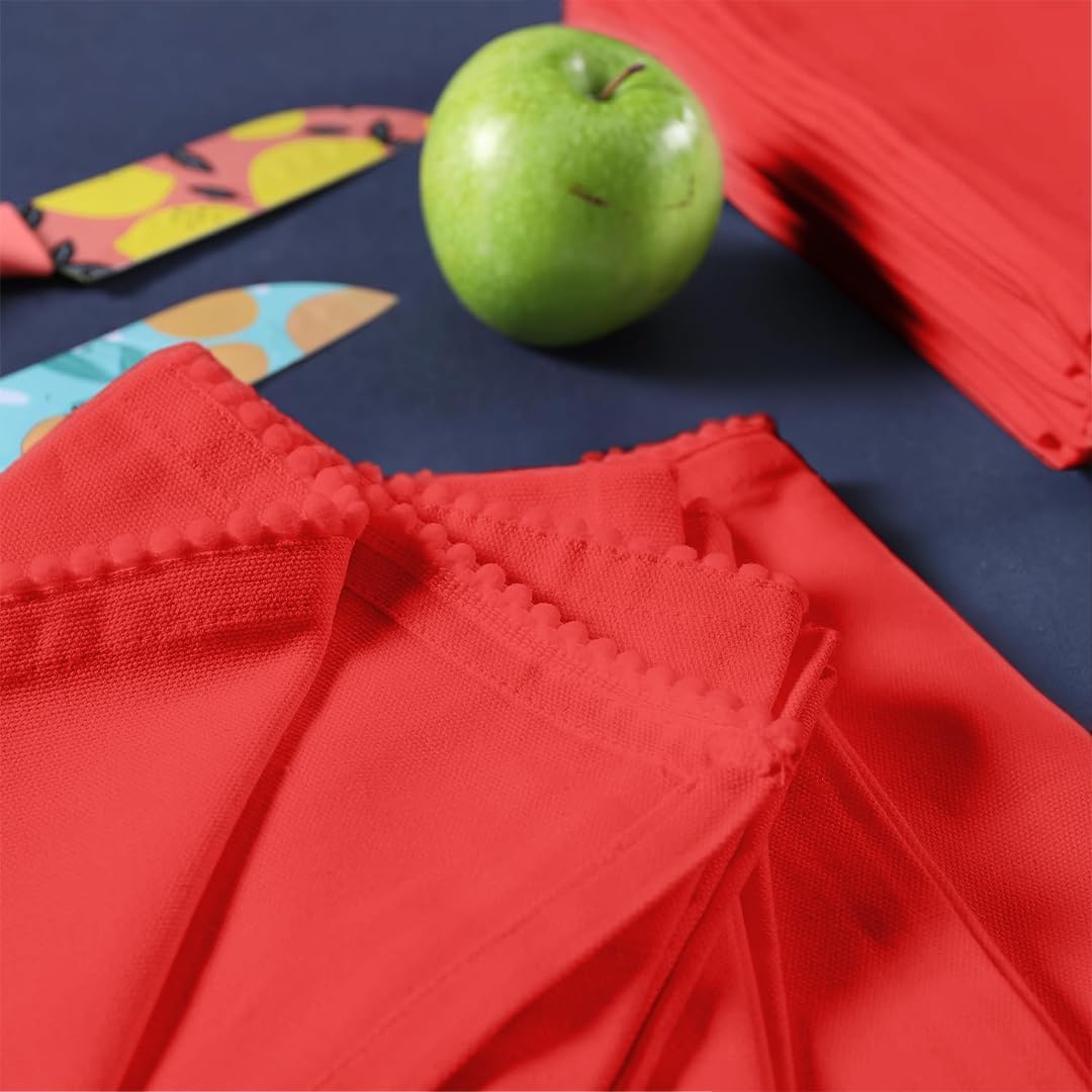 TARAN LIVING Kitchen Towels - 6 Pack (Red, Solid, Cotton, 18"x28")