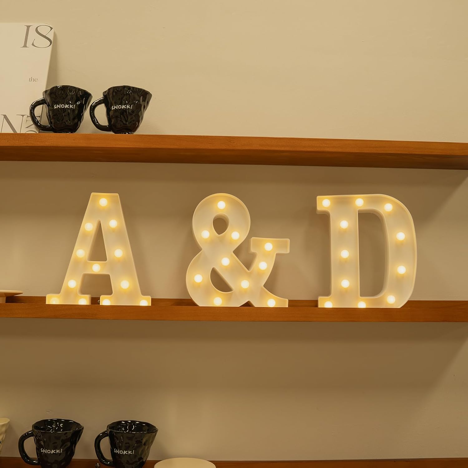 Foaky LED Letter Lights Sign Marquee Light Up Letters Sign for Night Light Wedding/Birthday Party Battery Powered Christmas Lamp Home Bar Decoration(D)