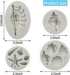 MEMOVAN Marine Theme Fondant Molds 4pcs Seashell Conch Starfish Silicone Baking Mold for Under the Sea Ocean Marine Cake Cupcake Decoration Chocolate Candy Soap Resin Clay Crafting