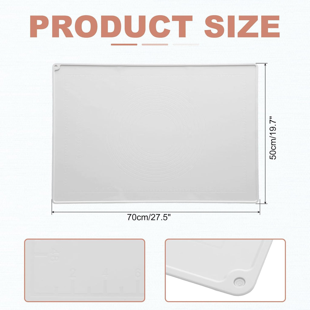 uxcell Silicone Pastry Mat, 27.5" x 19.7" Silicone Baking Mat with Measurements, Non-Stick Dough Rolling Mat for Making Pastry Cookies Bread Pizza White