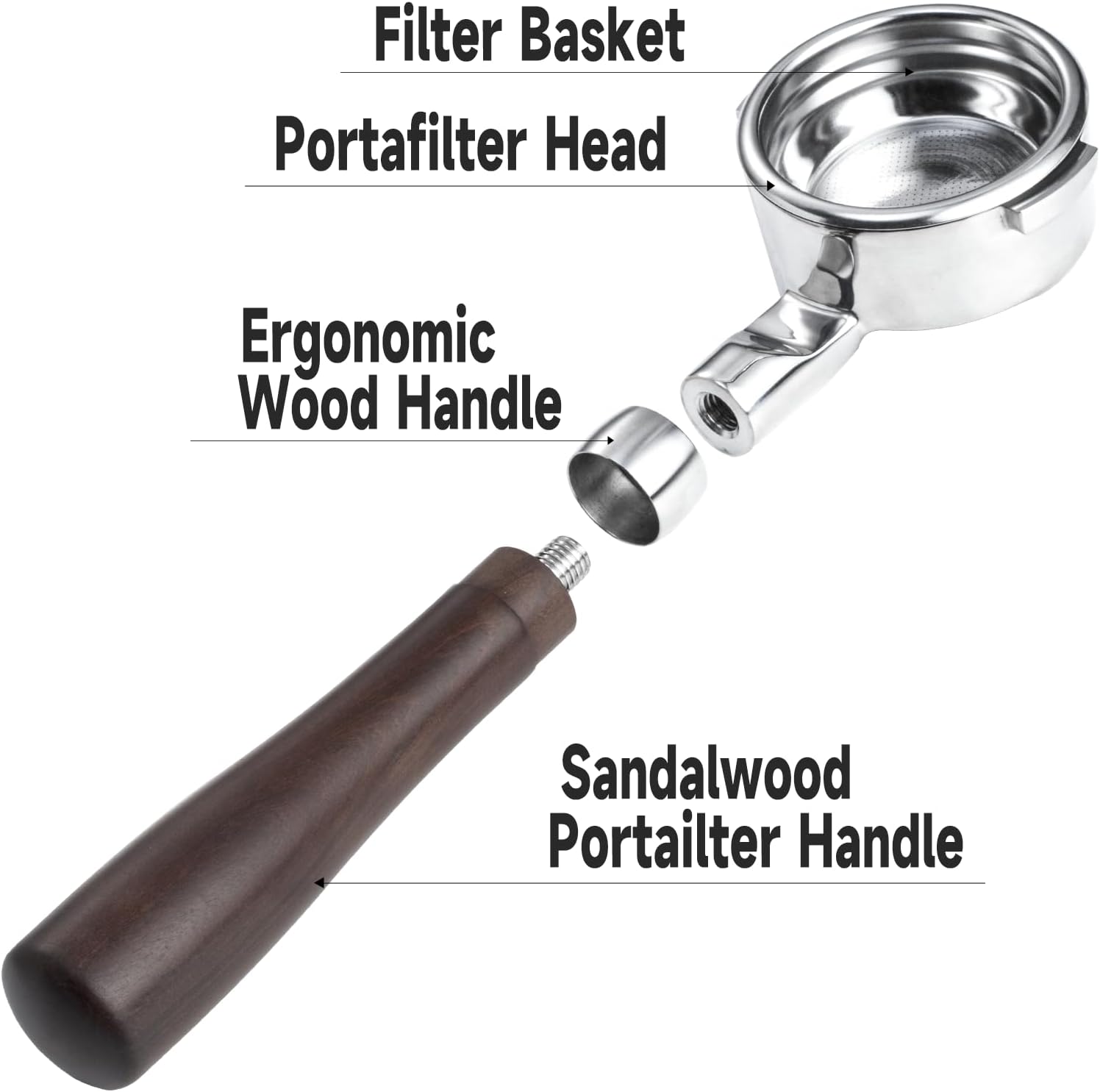 58mm Bottomless Portafilter with Double Shot Filter Basket & Wood Handle for Breville Oracle, Oracle Touch, Dual Boiler BES980XL BES990BSS BES920XL Espresso Machine