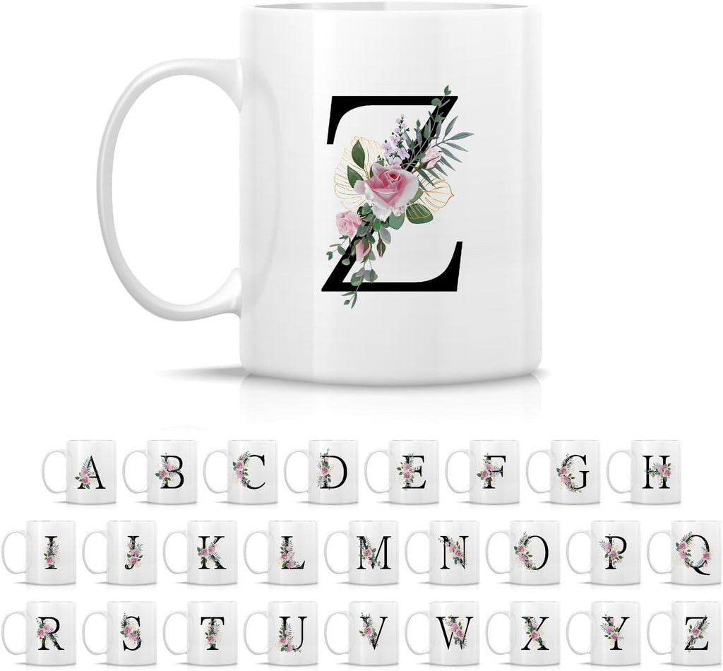 Retreez Initial A-Z Floral Botanical Bouquet Alphabet Monogrammed Monogram Mug 11 Oz Ceramic Tea Coffee Mugs - Appreciation Thank You Wedding Birthday Gifts for her friend coworker sister - Z Initial