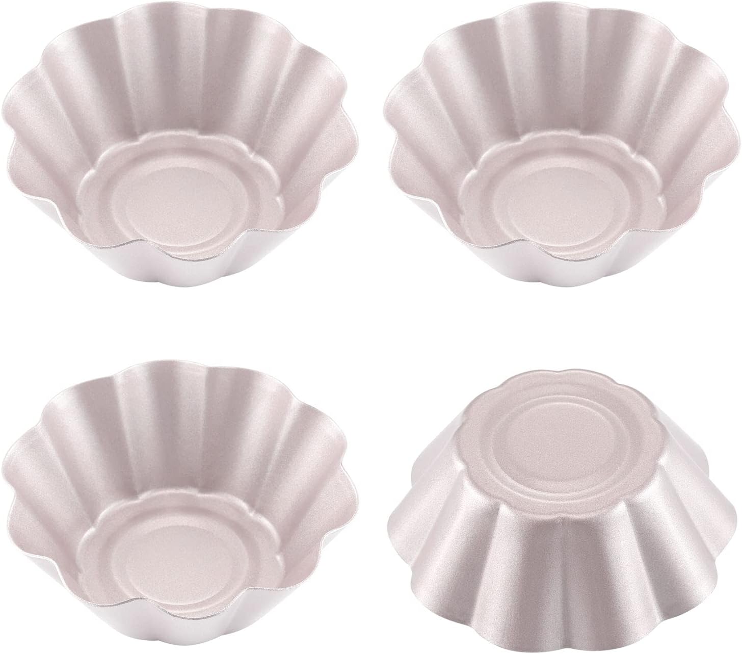 CHEFMADE Mini Pudding Pan Set, 3-Inch 4Pcs Non-Stick Egg Tart Mold Flower-shaped Pie Bread and Cake Pan Bakeware for Oven and Instant Pot Baking (Champagne Gold)