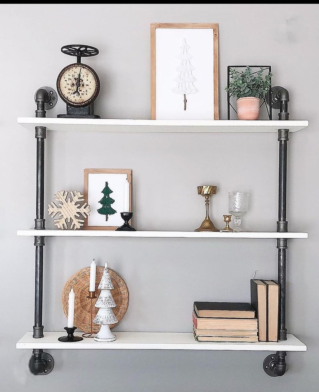Industrial Pipe Shelving Rustic White Pipe Wall Shelves Bathroom Shelves with Wood Planks Industrial Floating Shelves 30 Inch Farmhouse Bookshelf Pipe Shelves Wall Mounted