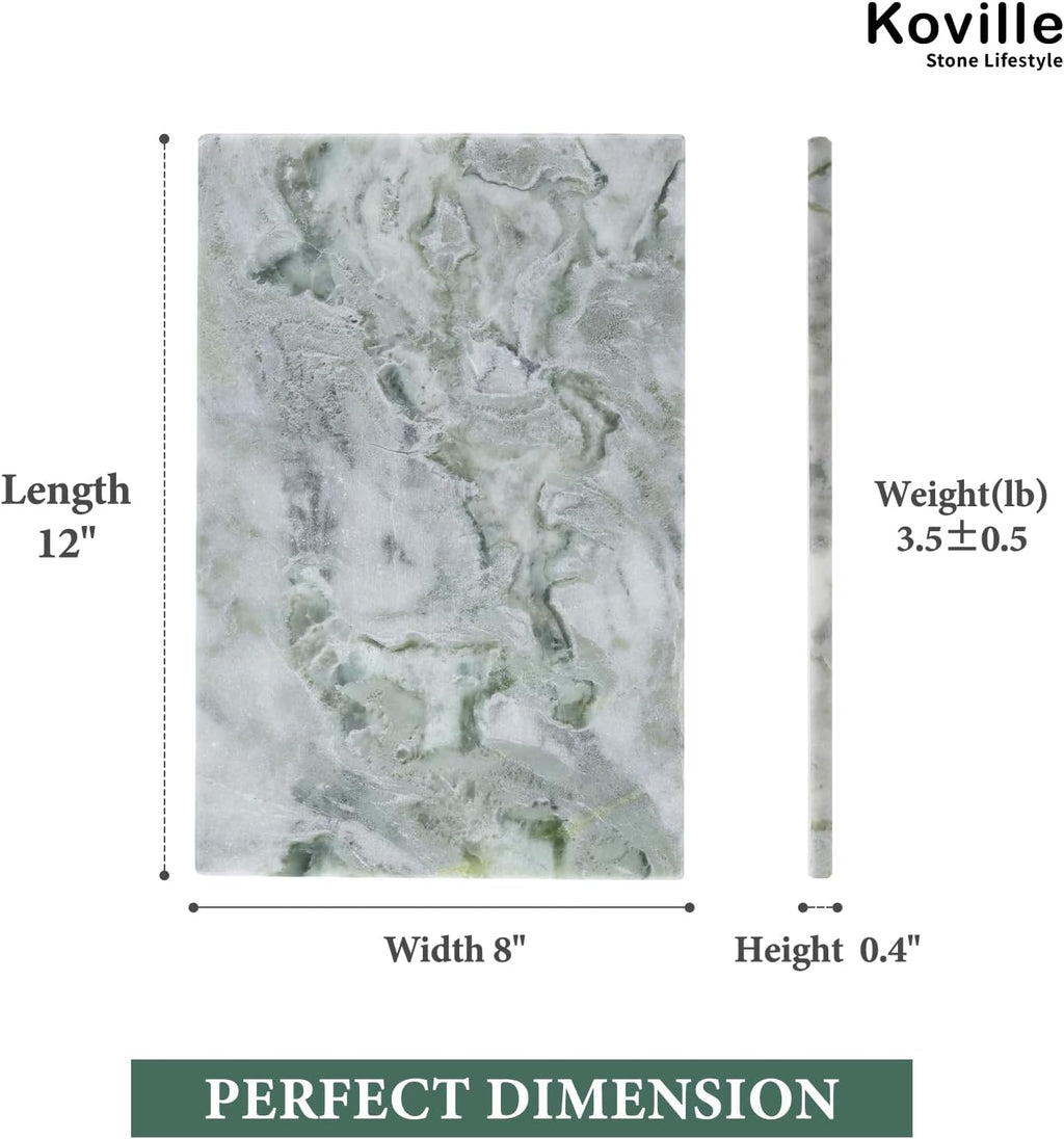 Koville Green Marble Cutting Board for Kitchen Countertop, 12" x 8" Real Marble Pastry Board Stone Slab Stone Cheese Boards for Home Decor, Bathroom Perfume Tray Candle Plate(Bianco Palomino)