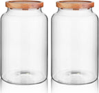 Labina Glass Storage Container Airtight Food Jars Kitchen Canister with Wood Lids, 88 Oz Wide Mouth Pantry Organization Glass Jar for Flour, Sugar, Cookie, Spagetti, Nuts and Candy (2 Pack)