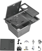 Bar Sink 21.6 x 17.7 Inch Topmount Smart Kitchen Sinks Stainless Steel Western Kitchen Sink Center Island Single Bowl Workstation with Press Cup Washer