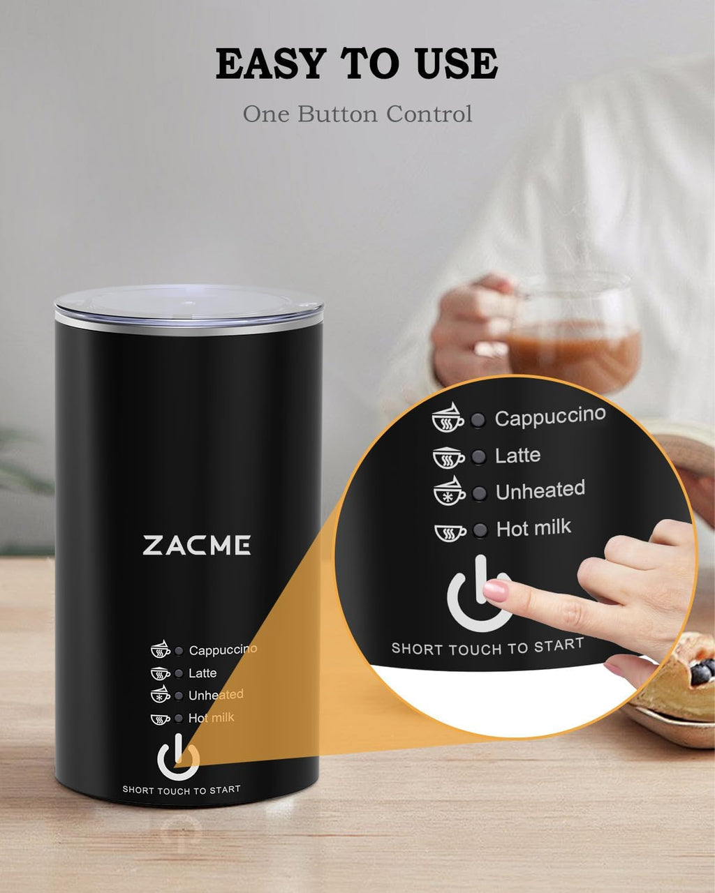 ZACME Milk Frother, 4 in 1 Electric Milk Steamer, Automatic Hot and Cold Foam Maker and Milk Warmer for Coffee, Latte, Cappuccino,Hot Chocolate, Macchiato