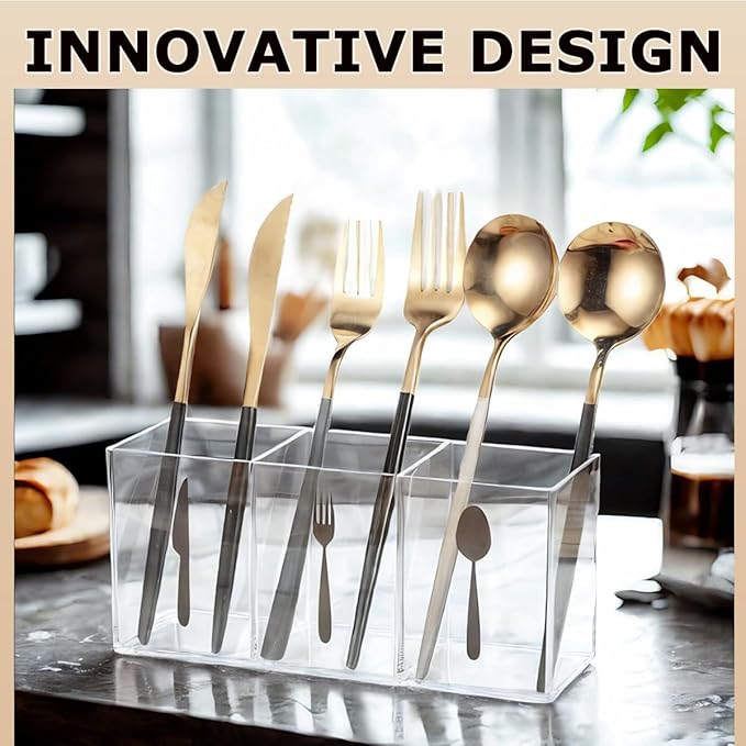 Silverware Organizer Countertop,Acrylic Small Silverware Caddy for Countertop,Knife Fork and Spoon Organizer for Kitchen Storage,Cabinet and Dining Room