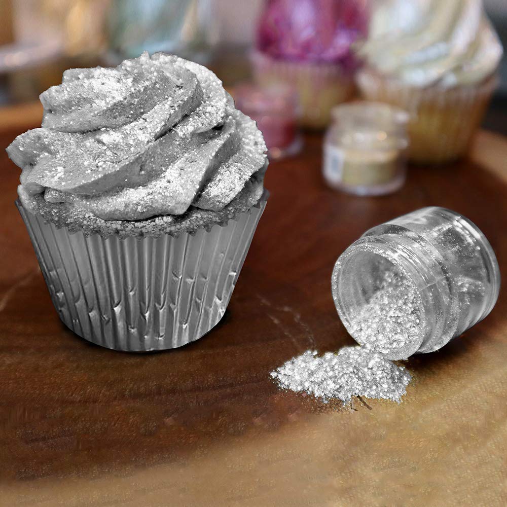 BAKELL Silver Edible Glitter, 45 Grams | TINKER DUST Edible Glitter | KOSHER Certified | 100% Edible Glitter | Cakes, Cupcakes, Cake Pops, Drinks, Dessert Vegan Glitter & Dusts (45g Shaker, Silver)