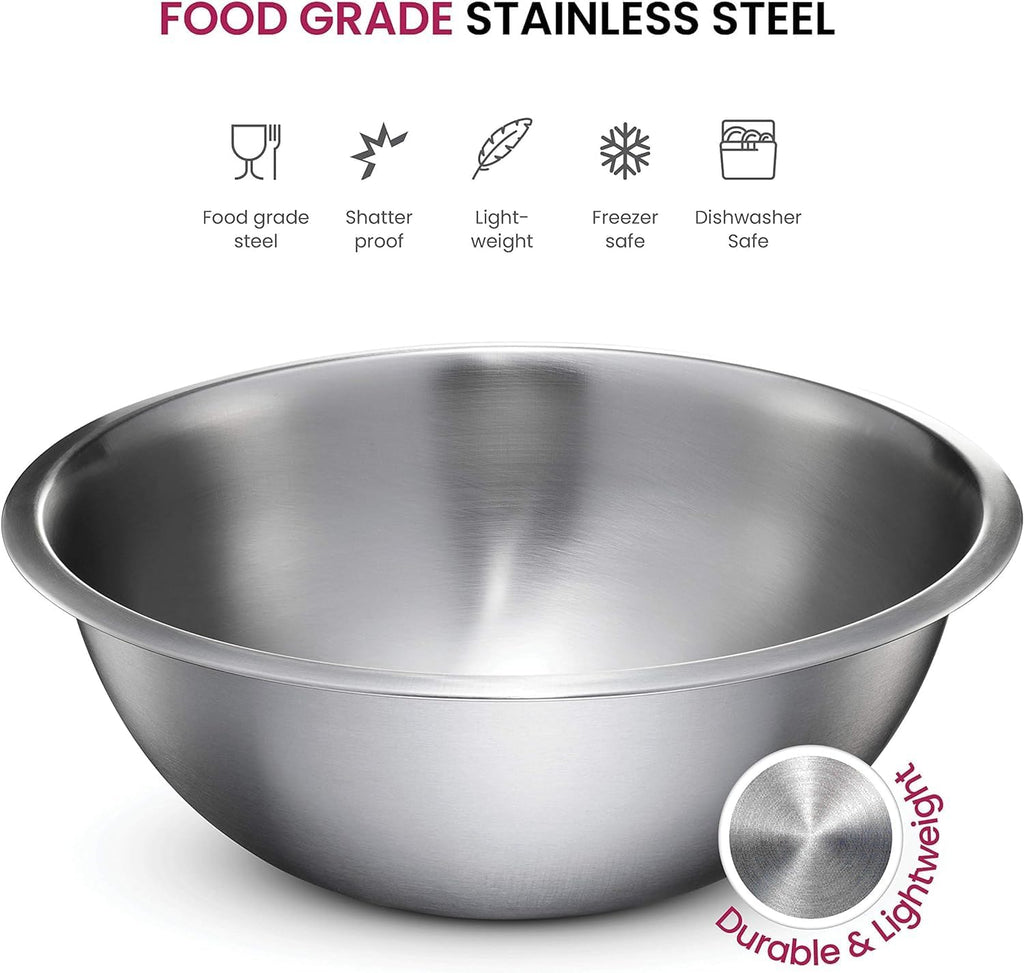 Stainless Steel Mixing Bowl Set, Nesting Bowls for Kitchen Baking, Cooking, Prepping, Kitchen Food Storage Organizers, No Lids (6 Pack)