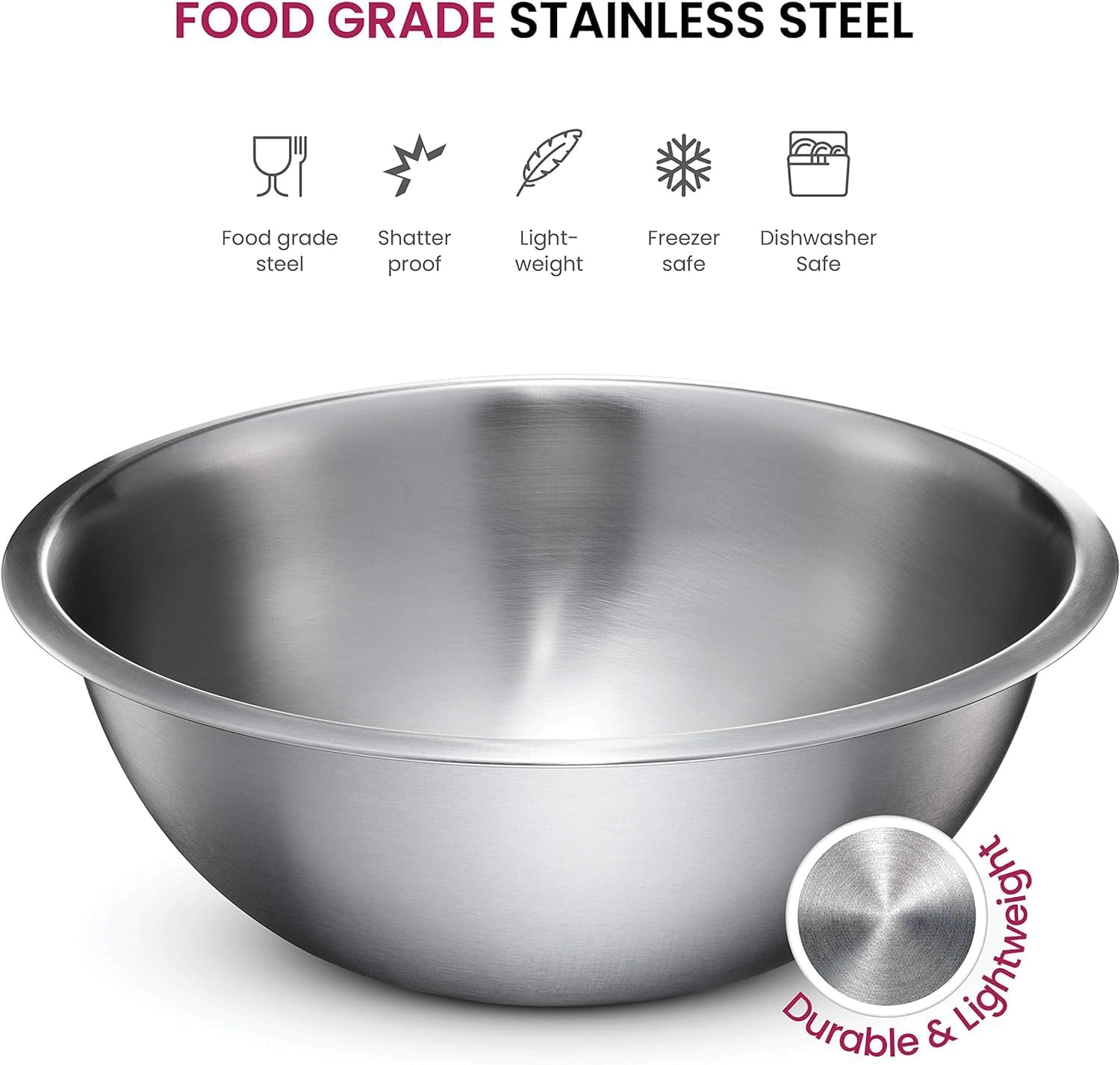 Stainless Steel Mixing Bowl Set, Nesting Bowls for Kitchen Baking, Cooking, Prepping, Kitchen Food Storage Organizers, No Lids (6 Pack)