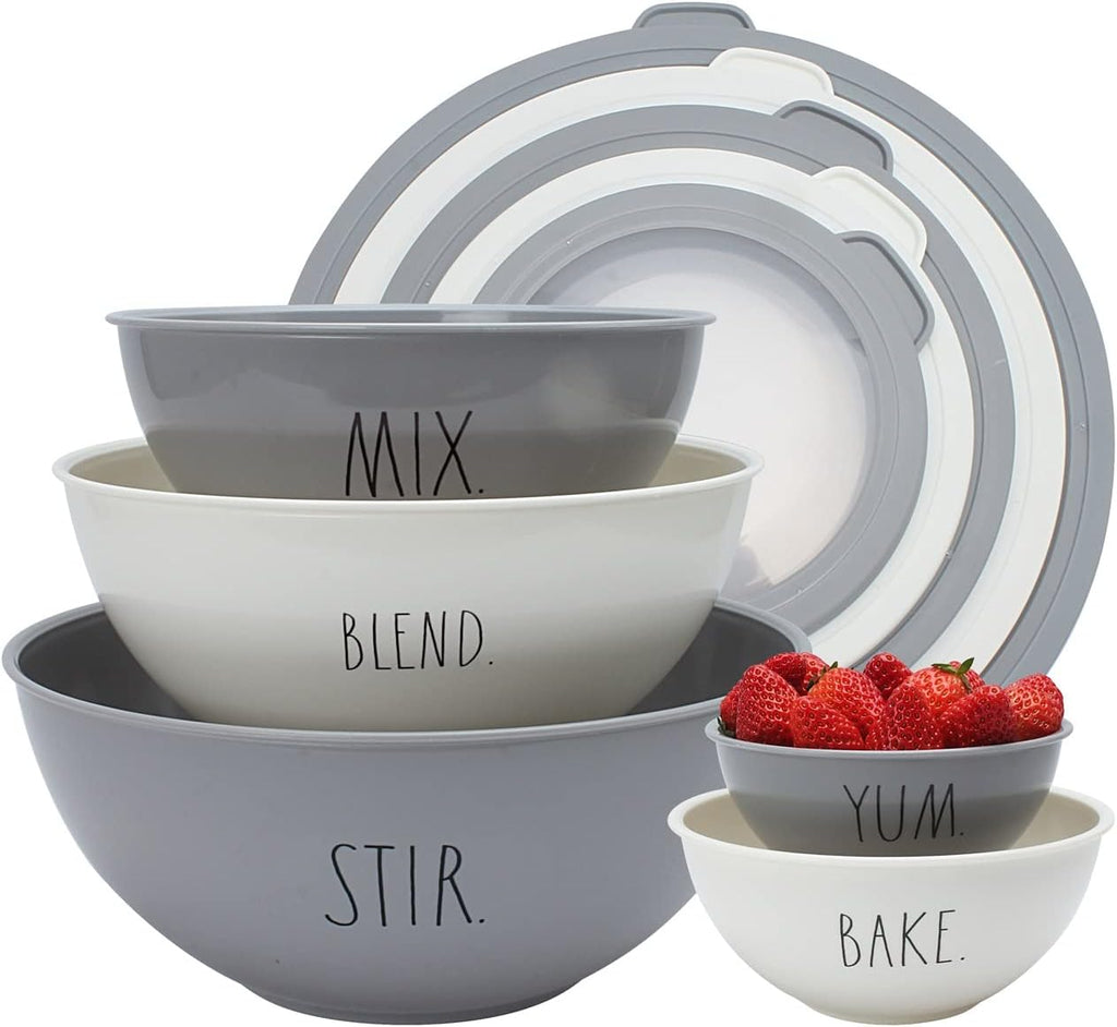 Rae Dunn Mixing Bowls with Lids - 10 Piece Plastic Nesting Bowls Set includes 5 Prep Bowls and 5 Lids (Grey)
