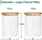Urban Green Glass Jars with Airtight Lids, Airtight Glass Canisters set, Large Food Storage Containers with Wood Lids, 2 Pack of 100oz， Dry Food Pantry Jars, Flour Containers