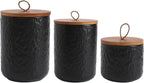 Black White Ceramic Coffee Canister Tea Canister with Seal Wood Lid, Airtight Coffee Storage Container for Coffee Bean, Ground Coffee, Sugar, Cookie Candy jar (Black three piece)