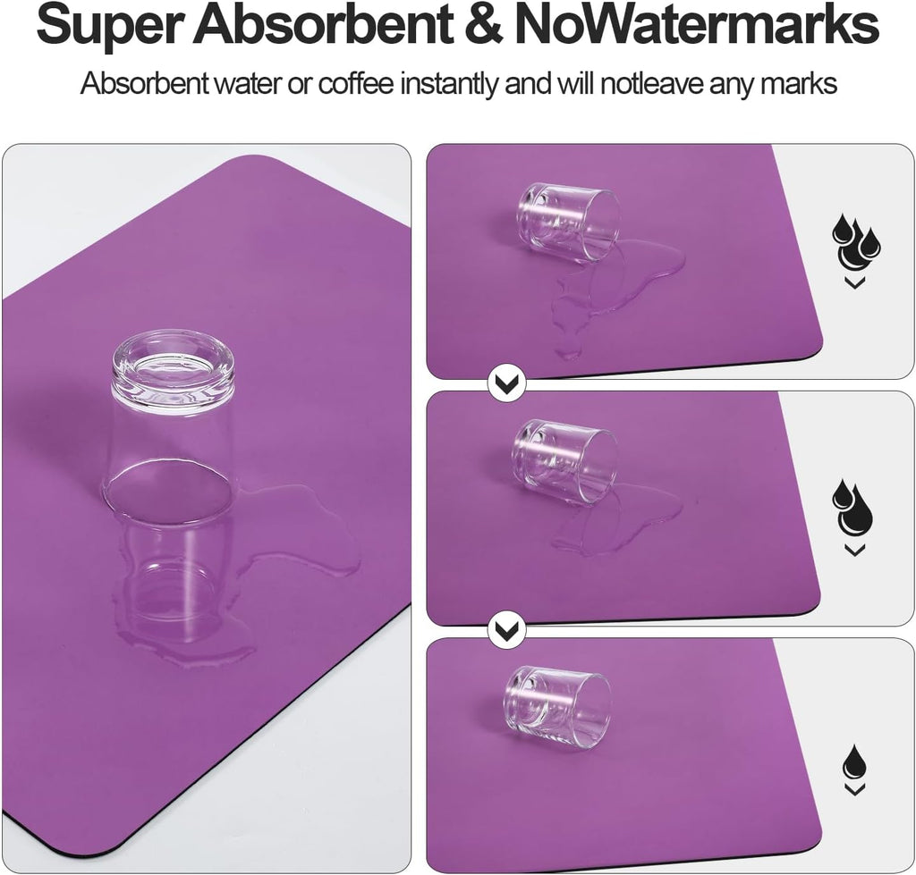 Dish Drying Mat for Kitchen Counter | Coffee Bar Mat for Countertops | Heat Resistant Drainer Mat with Non-slip Rubber Backed | Hide Stain Kitchen Absorbent Draining Mat | Purple 16"x20"