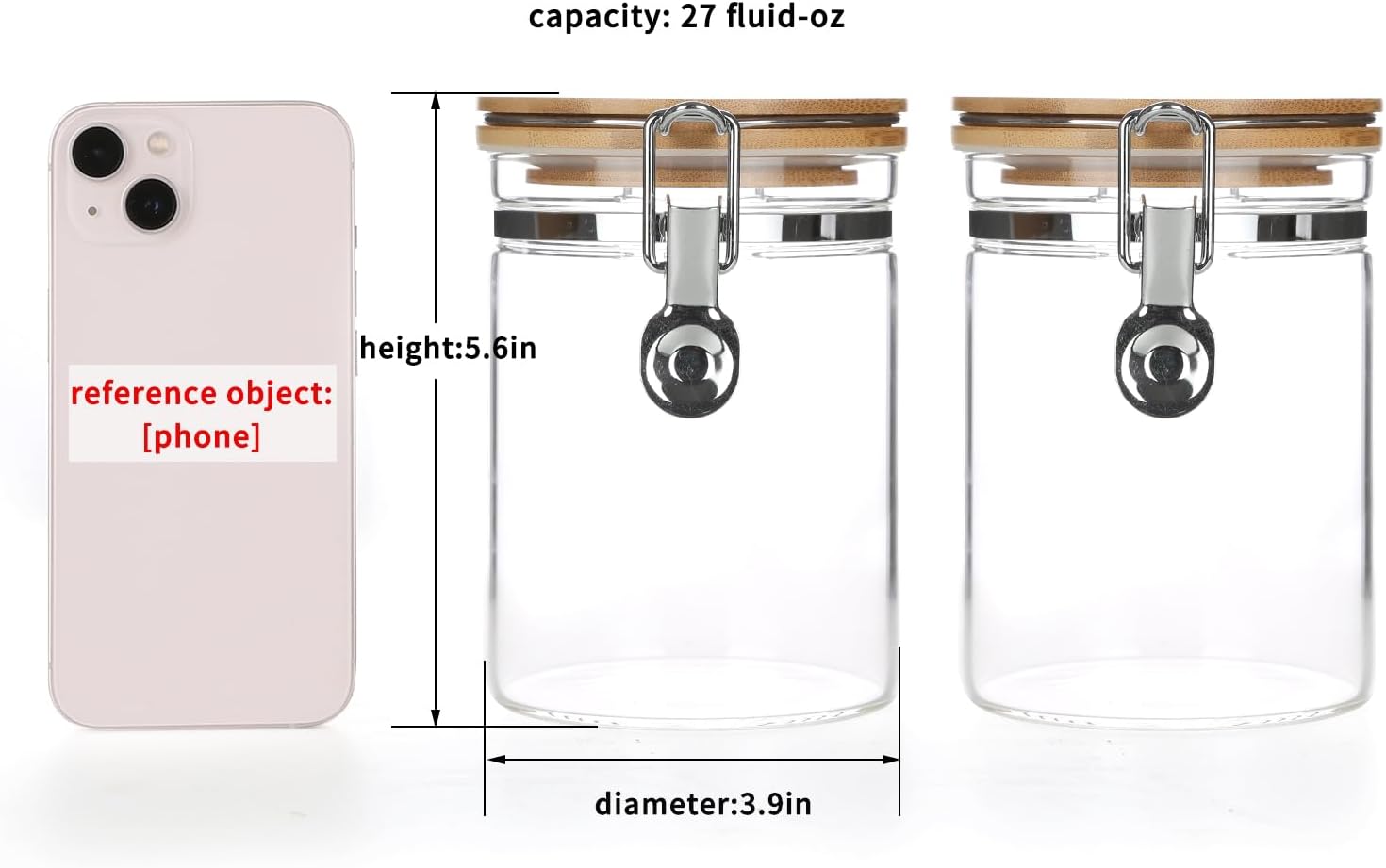 KKC HOME ACCENTS Borosilicate Glass Sealed Jars with Airtight Lid, Airtight Glass Food Storage Container with Locking Clamp Bamboo Lid for Loose Tea,Sugar,Cocoa,Coffee Canister,27 fl oz