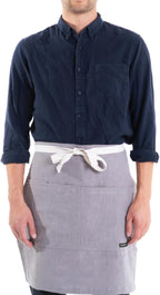 Caldo Linen Bistro Cafe Apron - Professional Grade with Pockets, Half Kitchen Apron, Mid Length 23 x 23, 40 Inch Waist Ties - Durable Unisex Uniform- Server or Chef (Grey)