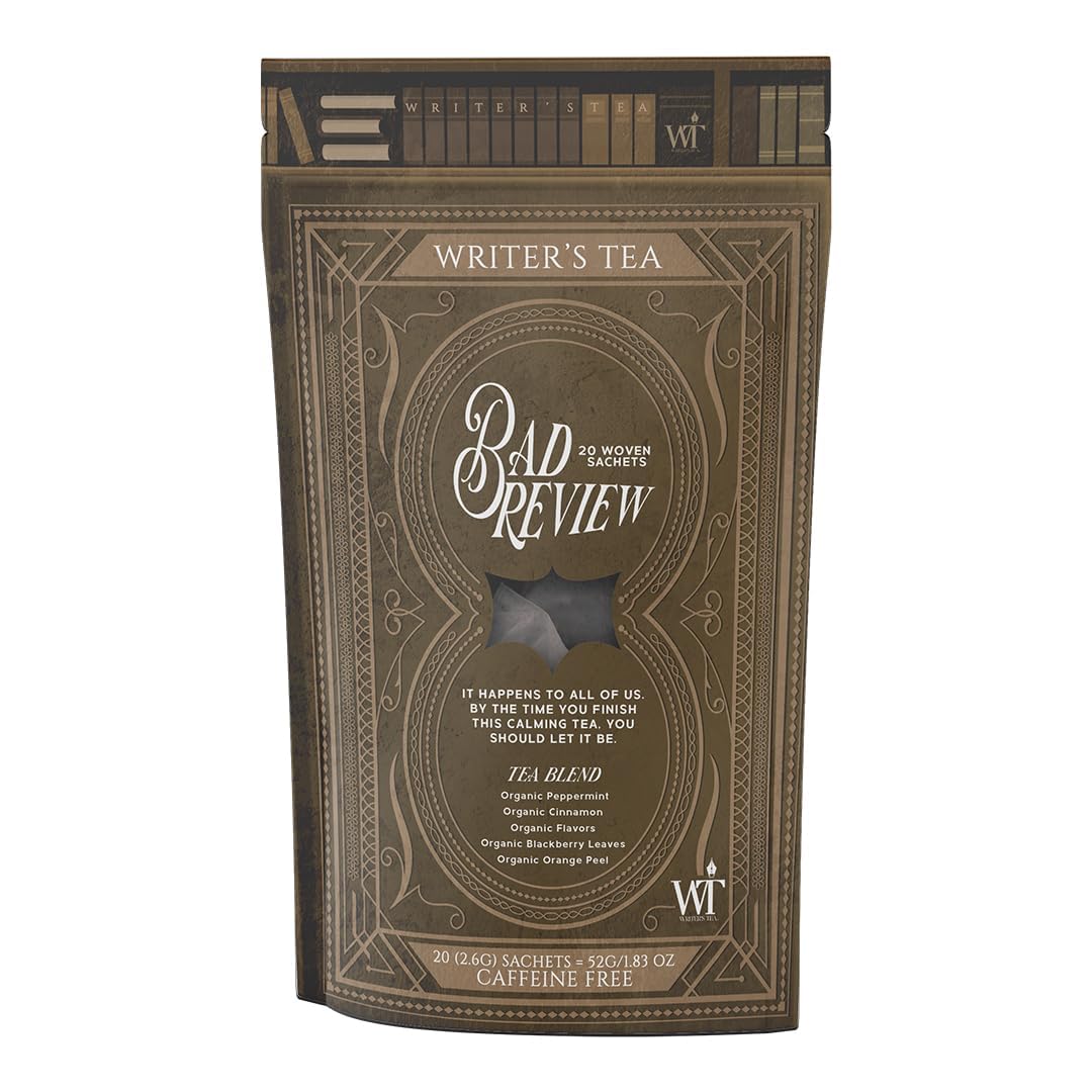 Writer's Tea Bad Review - Calming Tea - Peppermint, Cinnamon, Flavors, Blackberry Leaves, and Orange Peel Tea Blend - Caffeine Free - 20 Woven Sachets