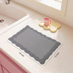 Scalloped Coffee Bar Mat for Countertop, Cute Dish Drying Mats for Kitchen Counter, Diatomite Absorbent Mat for Coffee Station, Kitchen Aesthetic Decor (12"x19", Grey)