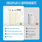 Self Stirring Coffee Mug with Temperature Display, 15oz Automatic Magnetic Mixing Cup, Rechargeable Travel Mug for Coffee, Milk, Cocoa - (White)
