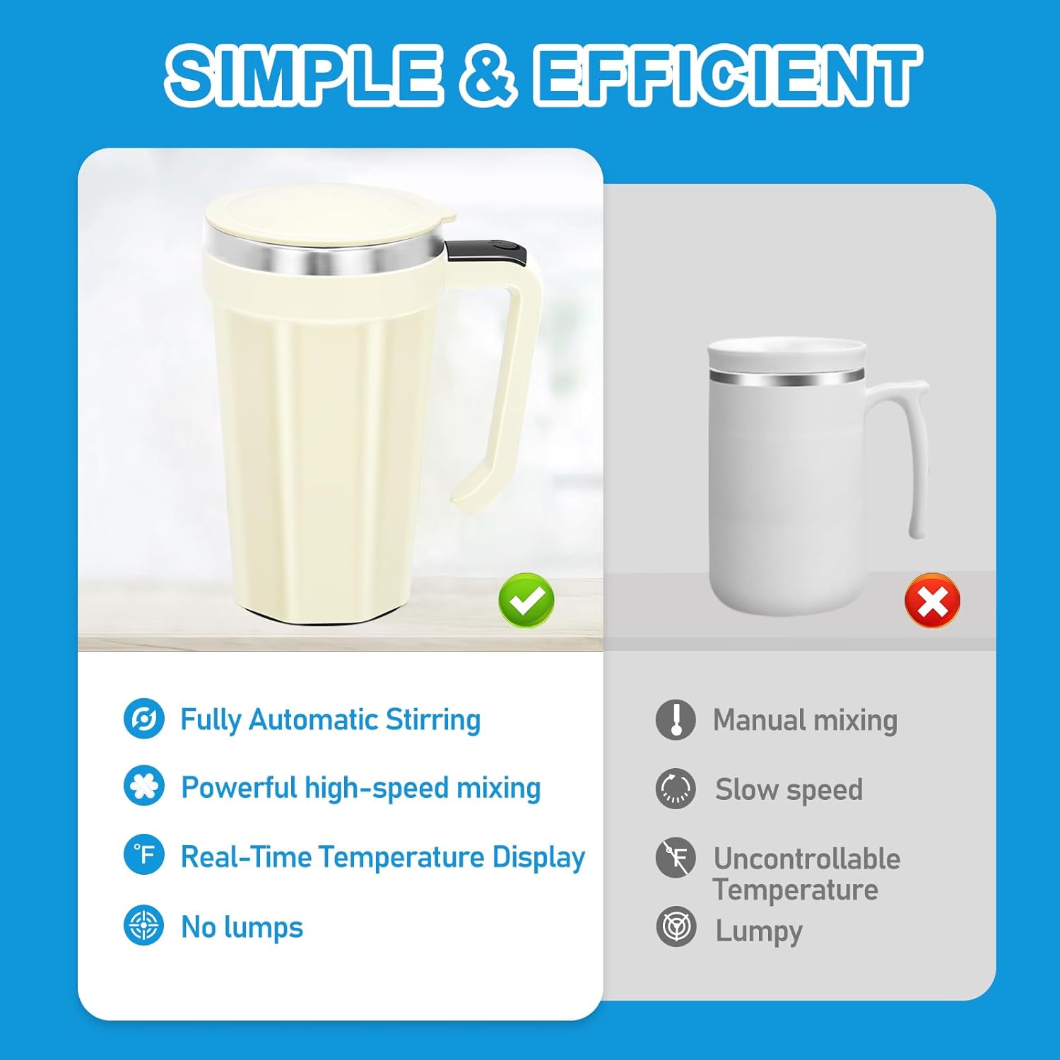 Self Stirring Coffee Mug with Temperature Display, 15oz Automatic Magnetic Mixing Cup, Rechargeable Travel Mug for Coffee, Milk, Cocoa - (White)