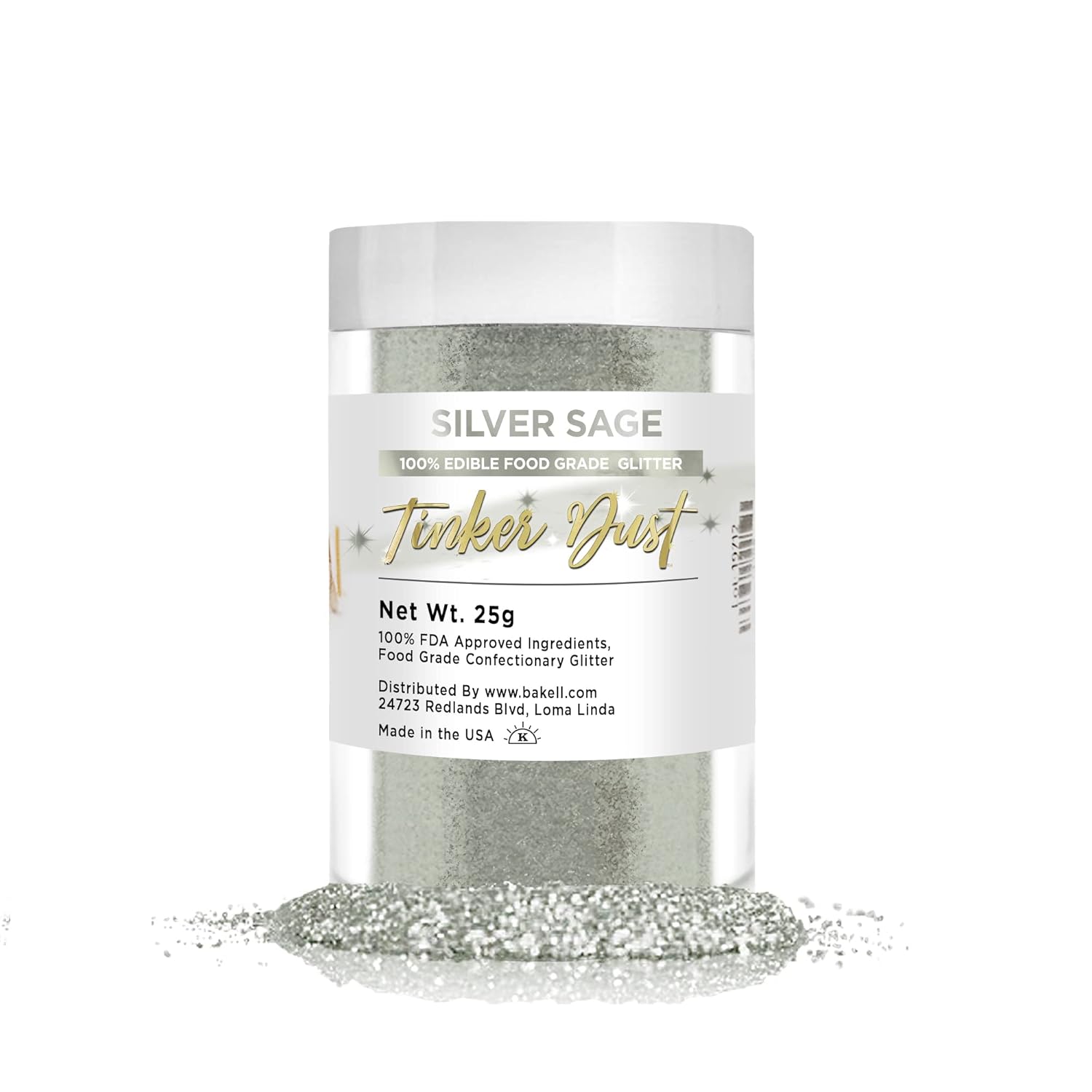 BAKELL Silver Sage Edible Glitter, 25 Grams | TINKER DUST Edible Glitter | KOSHER Certified | 100% Edible Glitter | Cakes, Cupcakes, Cake Pops, Drinks, Dessert Vegan Glitter & Dusts (25g, Silver Sage)