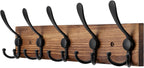 Coat Rack Wall Mount Wooden Hat Rack for Wall Hooks Pine Real Wood Plank 16.9" Brown Coat Hanger with 5 Triple Hooks for Hanging Coat Hat Jacket