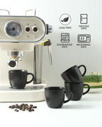 Hasense Ceramic 3 OZ Espresso Cups, Porcelain Espresso Demitasse Cups Set of 4 for Double shot, Lungo and Ristretto, Tiny Italian Expresso Shot Coffee Mugs for Home and Office, Black