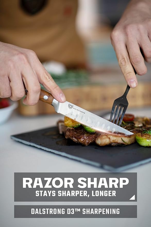 Dalstrong Steak Knife Set-4pc 5" Straight Blade Edge-Gladiator Series-Forged German High-Carbon Steel-w/Sheaths-Olive ABS Handle-Dinner Set Kitchen Knives