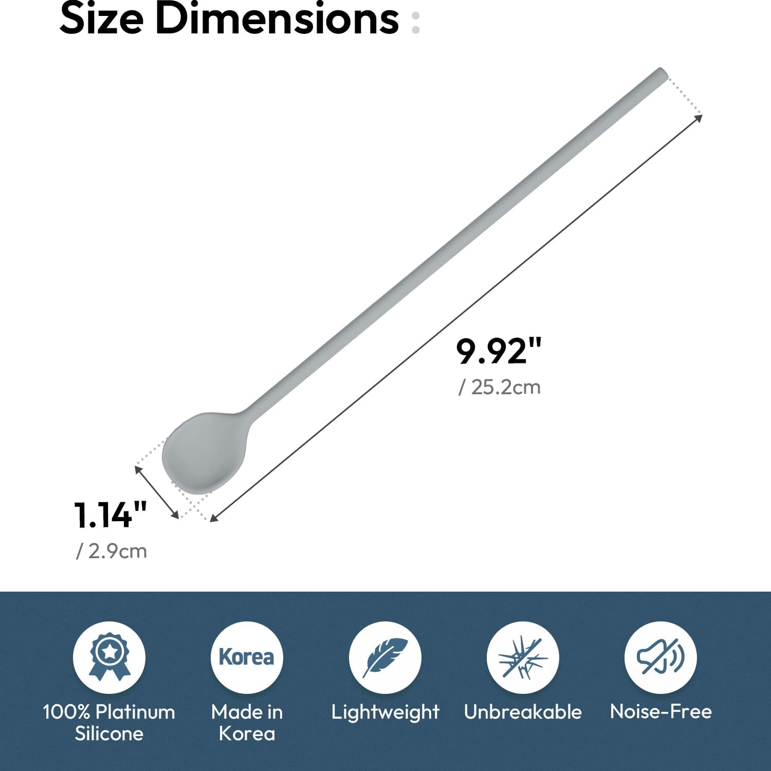 2Pcs Carrotez 9.9" Silicone coffee stirrer, Long Coffee Spoon, Reusable Iced Tea Spoon, Multipurpose Beverage Stirring Stick - Grey