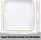 White Square Decorative Tray with Handles, 13"*13" Versatile Serving Tray for Coffee Table, Ottoman, Ideal for Serving, Displaying, Organizing