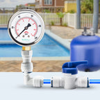 ELECALL 2-1/2” Glycerin Filled Pressure Gauge, 0-100Psi, 1/4”NPT Lower Mount, Stainless Steel Case, Brass Internals, Water Pressure Gauge