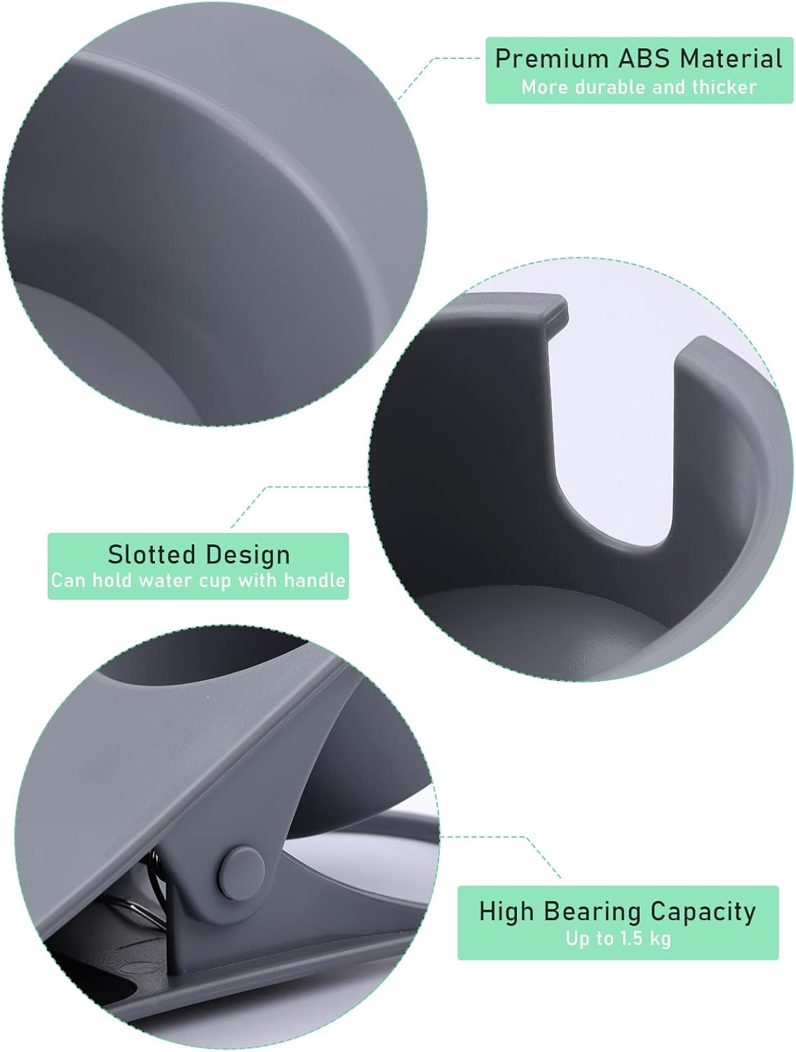 Kalolary New Drinking Cup Holder Clip with Groove, Table Bottle Cup Stand DIY Glass Cup Clamp Storage Saucer Clip Water Coffee Mug Holder Saucer Clip for Home Desk, Gray