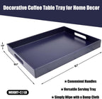 Navy Blue Serving Tray for Coffee Table, Rectangular Plastic Decorative Tray with Handles for Entertaining, Outdoor Patio, Living Room, Ottoman, Bathroom Counter, 11.8”*15.7”*1.6”