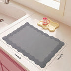 Scalloped Coffee Bar Mat for Countertop, Cute Dish Drying Mats for Kitchen Counter, Diatomite Absorbent Mat for Coffee Station, Kitchen Aesthetic Decor (16"x24", Grey)