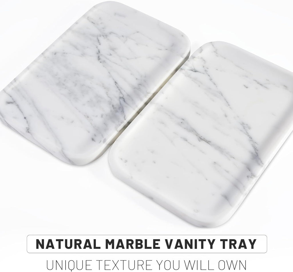 Vanity Trays, Marble Bathroom Tray for Countertop, Decorative Tray for Dresser Organizer, One Piece Serving Tray for Kitchen, Storage Tray for Kitchen Sink, Perfume, Jewelry Holder(Arabescato)