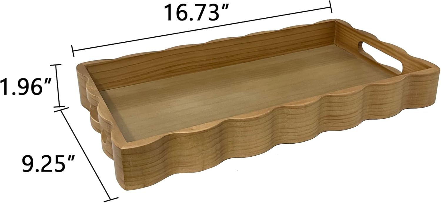JUIOETURPine Wood Decorative Tray with Handle Rectangular Wooden Serving Tray for Breakfast in Bed,Coffee Table,Dining Table,or Kitchen - Perfect for Living Room,Bedroom,and Entryway Decor (burlywood)