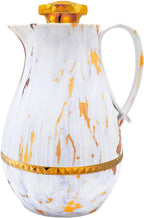 Insulated Thermal Coffee Carafe, 33 oz, Luxury Arabic-Style Insulated Carafe Flask, Coffee Tea Pot, with Spout and Glass Liner for Hot Cold Water, Housewarming Ornaments (White and Gold)