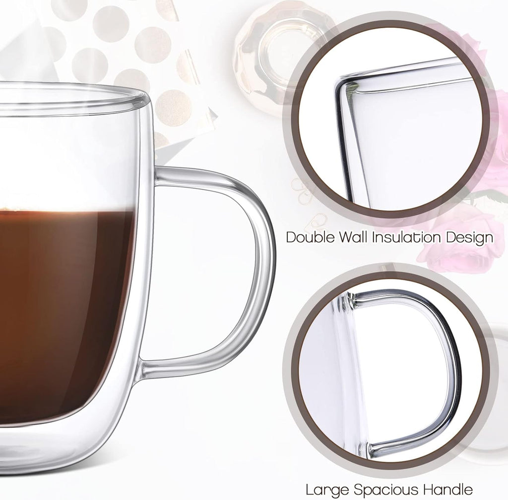 Gerrii Espresso Cups Double Walled Espresso Shot Glass with Handle Cups Insulated Clear Small Shot Glasses for Cappuccino Latte Hot Beverage(8 Pcs,12 oz)