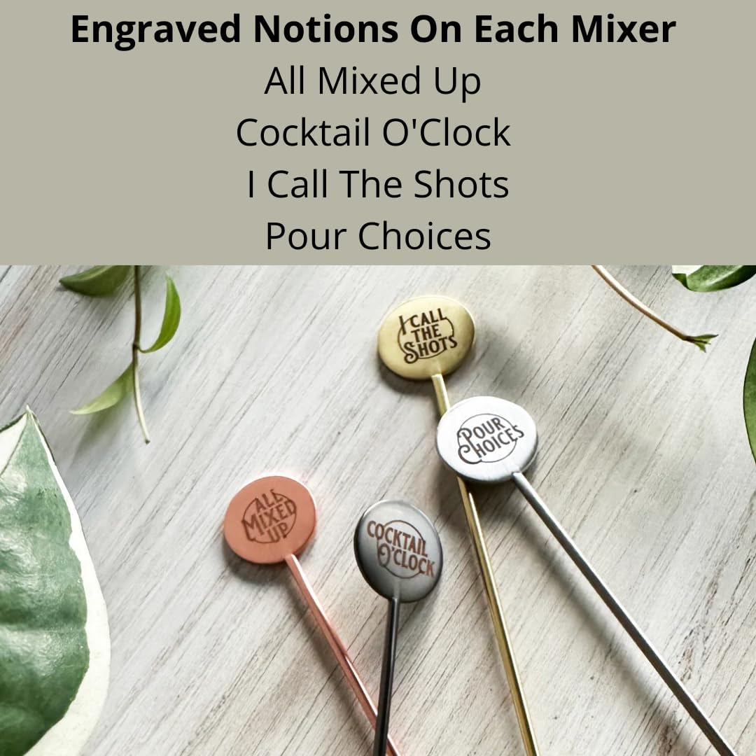 Elixir Mixer Cocktail Stirrers, Stainless Steel Drink Stirring Swizzle Sticks, Mixed Metals, Set of 4