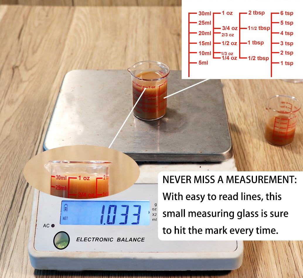 High Borosilicate Glass Measuring Cup with V-Shaped Spout, 30ml (1oz) | Pack of 2 – Precision Glass Measuring Cup for Kitchen & Bar